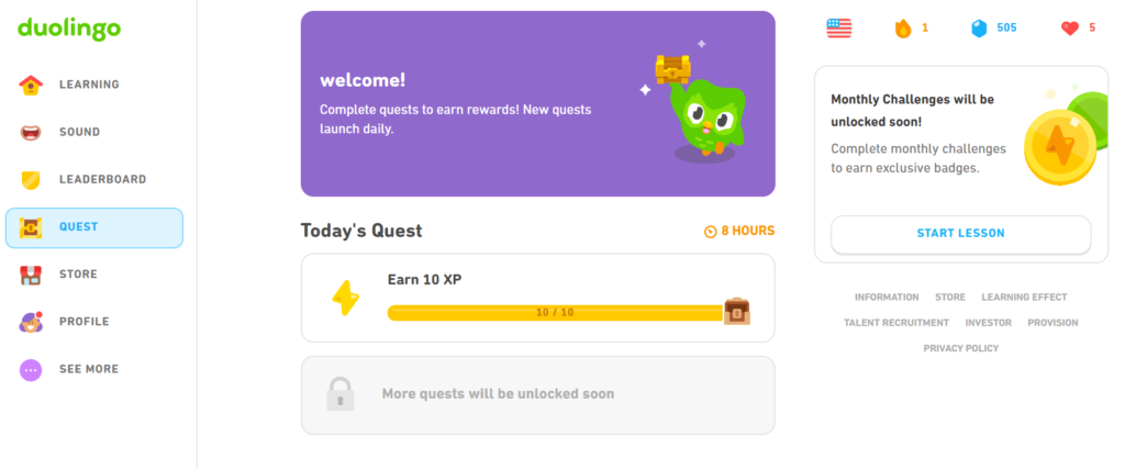 screen showing popular language learning app interface like Duolingo